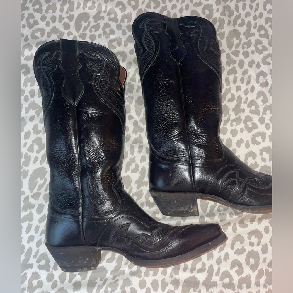Justin Black Leather Boots 8B Pointy Toe